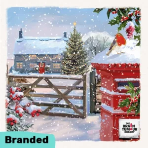 Countryside Christmas Charity Christmas Card featuring a snow-covered postbox