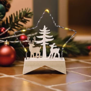 Light up star forest scene with Christmas background