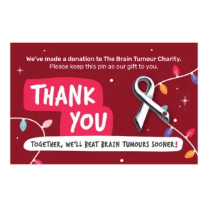 Ribbon Festive Favour pin badge on a festive backing card